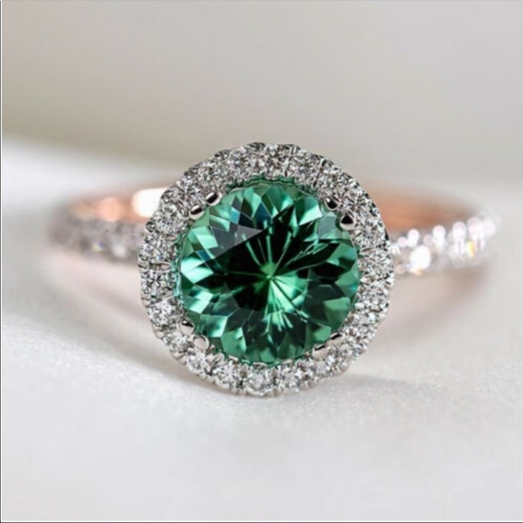 New S925 Green Emerald 14K Plated Wedding Ring, cute Ring, shiny Ring. - Picture 2 of 5